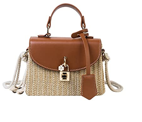 SYT-MD Mode Rattan Damen Umhängetasche Handtasche Wicker Weave Messenger Bag Sommer Strand Strohbeutel (Color : Brown)
