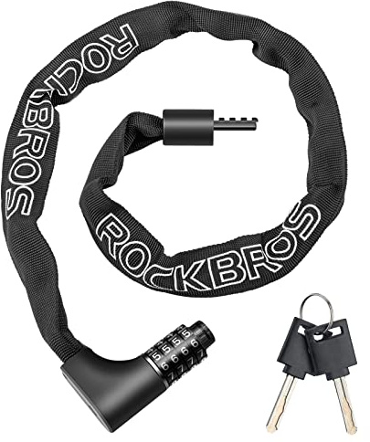ROCKBROS Heavy Duty Anti-Theft Bike Lock - 3.2FT Security Bicycle Chain Lock with Resettable Combination and 2 Keys for Bikes, Motorcycle, Door, Gate, Fence, Grill
