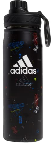 adidas 600 Ml (20 Oz) Metal Water Bottle, Hot/Cold Double-Walled Insulated 18/8 Stainless Steel, Icon Brand Love Black/Black/White, One Size