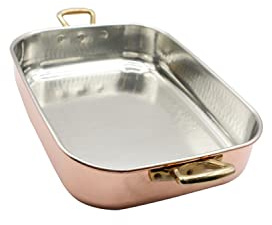 CREARTISTIC Teglia forno in Rame Stagnato - 40 x 30 cm Lasagnera Rettangolare Professionale, con 2 maniglie di 4 cm, Rostiera - Made in Italy
