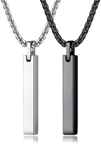 YAODCA Collane da Uomo Collana in Acciaio Inossidabile con Ciondolo a Barra Nera e Argento per Uomini Donne Collane di Coppia Collana a Catena da Uomo A