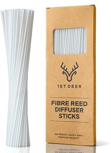 1st Deer Fibra Bastoncini per diffusore (24 cm x 3 mm) - Set da 100 Bianca Pezzi di Bastoncini Diffusori in Fibra per Olio Essenziale, Aromaterapia, Fragranze Spa e Ambienti Profumati