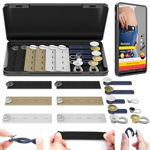 Elastische Taillenverlängerungen, Hosenbund Verlängerung Verlängerer mit Reiseetui, Einstellbar Knopfverlängerung Bund-Expanders, Hosenverlängerung, Knöpfe Extender für Jeans, Hosen