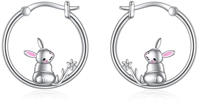 Kaninchen Ohrringe 925 Sterling Silber Hasen Creolen Ohrringe Schmuck Tier Geschenk für Damen Mädchen