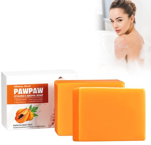 2PCS Gesichtsseife, Natürliche Seife mit Vitamin C und Papaya-Zutaten, Frische ein Angenehm Glattes Hautgefühl Duschseife für alle Hauttypen Gesicht und Körper Badeseife