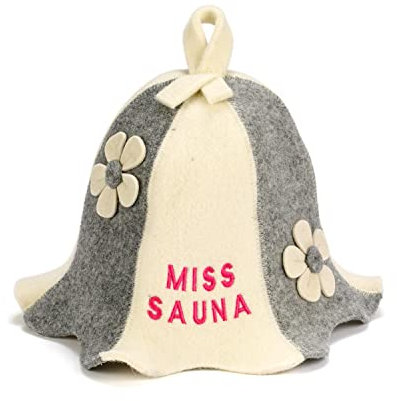 SAUNA GURU Miss Sauna Hat, 100% Organic Wool Felt Sauna Cap, Banya Hat Sauna Hair Protector, Sauna Accessories Embroidered Hat, Russian Sauna Hat, Sauna Accessory, Sauna Gifts for Men and Women