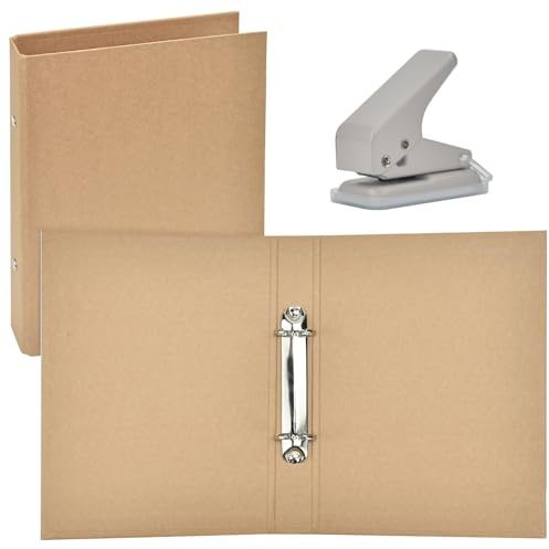 TANCUDER 2 PZ Raccoglitore ad Anelli, Quaderno Anelli Ricaricabile, Mini Raccoglitore in Carta Kraft Ricaricabile, Raccoglitore Cartella Documenti con Perforatrice per Scuola, Ufficio