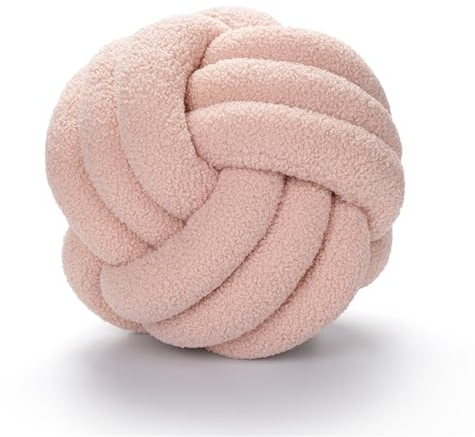 Herfair Knotenkugelkissen Kuschelkissen Ultra weiche handgewebte Knotbugelwurf Kissen Lamm Samtsofa Kissen,Dekokissen, Knotenkissen, Sofa-Kissen (Rosa,22cm)