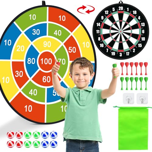 29 Dart Board for Kids, Gifts for 3 to 12 Year Boys and Girls Game Toys | Double-Sided Dart Board with Sticky Balls and Darts, Indoor Outdoor Sport Fun Party Play Parent-Child Activity Game Toys