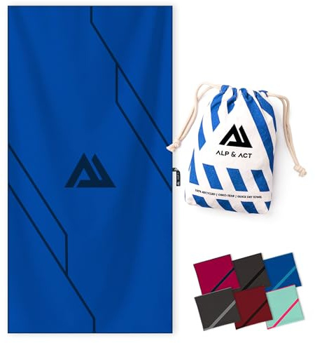 ALP & ACT Serviette Microfibre Sport - 100% Recyclée - Super LÉGÈRE & Séchage Rapide - Grande Serviette : Musculation, Tennis, Salle de Sport - Drap de Bain, Serviettes de Bain, Bleu Nuit 140x70