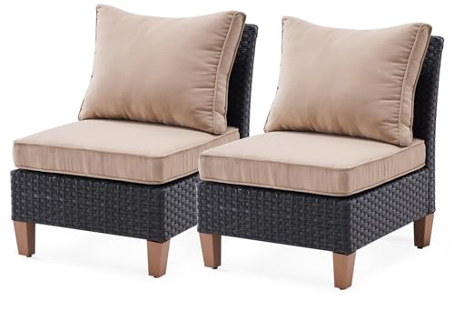 Soohow Small Patio Furniture Set of 2, Patio Sectional Furniture Set with Cushions, Outdoor Wicker Chairs Armless Sofa, Customizable Outdoor Wicker Sofa for Garden, Balcony, and Backyard