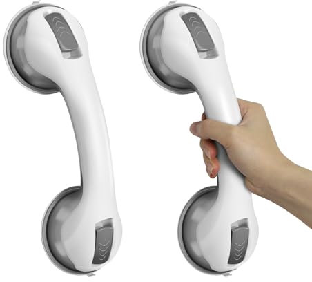 Hshbxd Grab Bars for Bathtubs and Showers, 2 Pack Shower Handles for Elderly with Strong Suction, 12 Inch Bathroom Shower Safety Bars for Seniors and Disabled for Wall