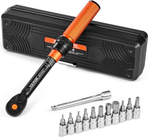 VEVOR Juego de Llaves Dinamométricas de Clic Accionamiento de 1/4 2,3-22,6 Nm 72 Dientes Escalas de Doble Dirección y Doble Rango con Vasos para Puntas y Barra de Extensión ±3% de Alta Precisión