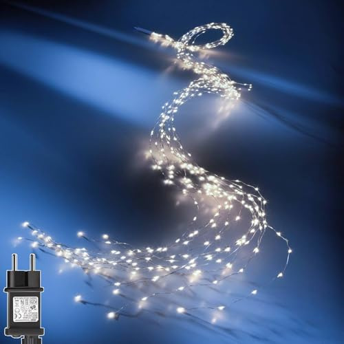 yowin Luces Árbol Navidad 2M 400 LED Luzes Cascada con Enchufe, Temporizador, 8 Modos Guirnalda Árbol Navidad Impermeable Luces de Hadas Navideñas para Interior Exterior Jardin Decoración - Blanco