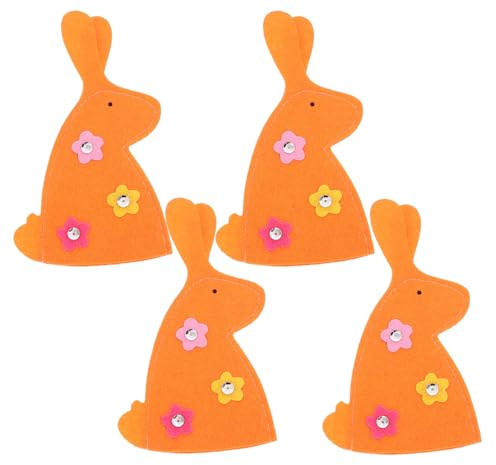 MAGICLULU 4 Pezzi Sacchetti per Uova di Pasqua Non Tessuto a Forma di Coniglio, Portauova Decorativi Arancioni 4 Pezzi per Feste Pasquali e Riunioni Familiari