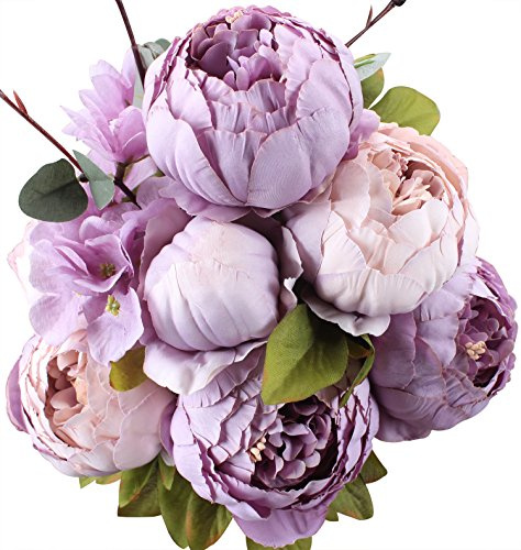 Duovlo Flores Artificiales Vintage de Seda de peonía Artificial para decoración del hogar, Paquete de 1 (Morado Nuevo)