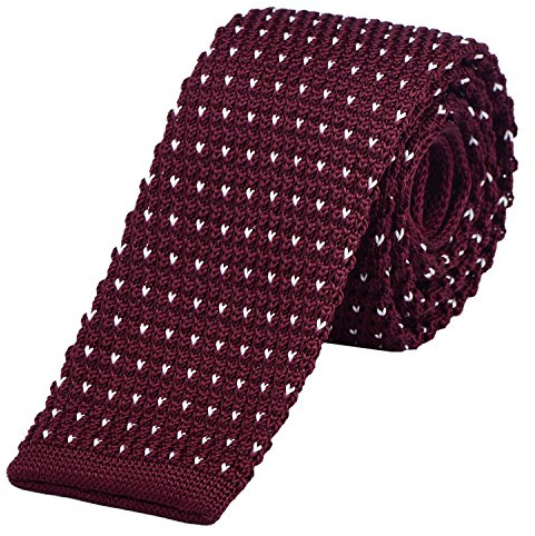 DonDon schmale Strickkrawatte Krawatte Herren retro 5 cm - dunkelrot mit weißen Punkten