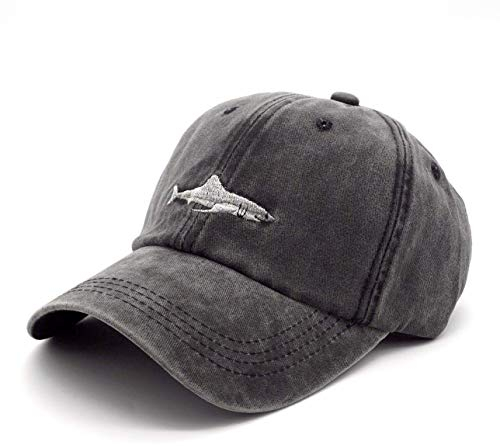 Himozoo Casquette de baseball pour homme et femme 100 % coton lavé avec broderie requin réglable, gris, M/taille unique