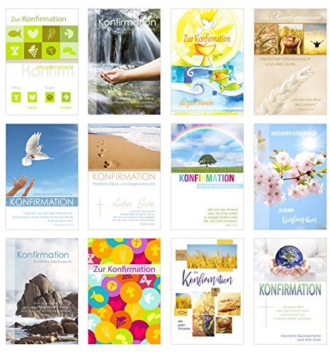 Set de 24 tarjetas de confirmación con sobre – Tarjeta de felicitación para confirmación – Tarjeta de confirmación – Juego de tarjetas (tarjetas plegables con sobre)