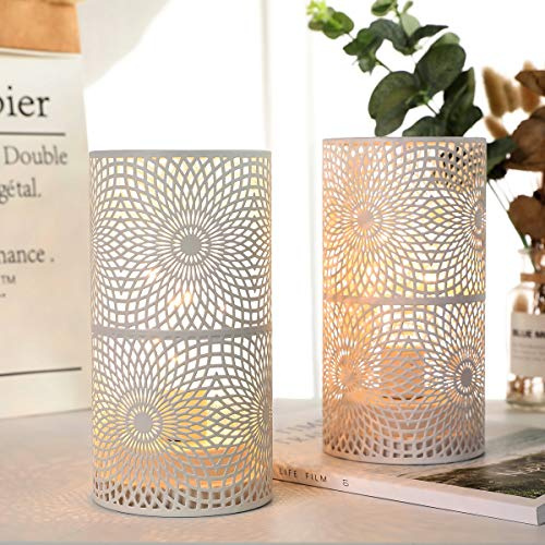 JHY DESIGN Set 2 Lampade da Tavolo a Batteria – Vintage LED Lampada Decorativa Stile Edison, Senza Fili, Luce Calda per Comodino, Scrivania, Tavolo, Interni, Camera da Letto, Salotto (Bianco)