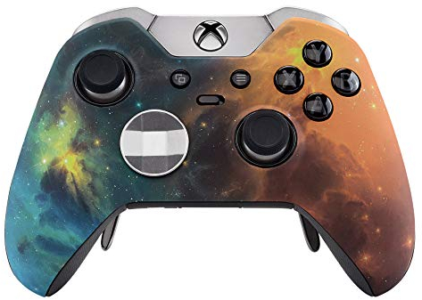 eXtremeRate Obere Hülle für Xbox One Elite Controller, DIY-Ersatz Vorder Gehäuse mit Thumbstick Akzent-Ringe Case Cover Ersatzteil Set für Xbox One Elite 1 Controller Modell 1698-Orange Universum