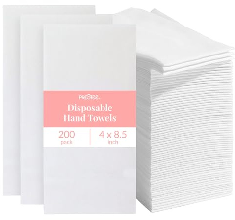 Prestee 200 Disposable Paper Hand Towels That Feel Like Linen Napkins, 2-Ply - Guest Towels, Wedding Paper Napkins, Disposable Napkin for Guest Bathroom, Parties, Dinners, Events (White)​