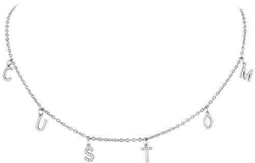 Custom4U Personalisierte Damen Namenskette mit Zirkonaia Buchstaben Personalisierte Namensketten mit Gravur Namenskette Silber Beliebiger Name Choker für Freundin, Mutter, Schwester