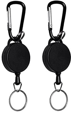 Enrouleurs de porte-badge rétractables, porte-clés extensibles très résistants, cordon de ceinture, porte-badge à tirer, noir (lot de 2)
