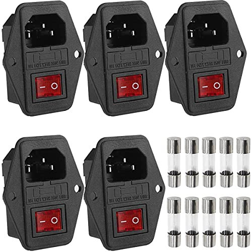 Xiatiaosann Enchufe de módulo de entrada 5 uds, toma de corriente con interruptor basculante IEC320 C14 5A interruptor de fusible macho 10A 250V toma de corriente de 3 pines