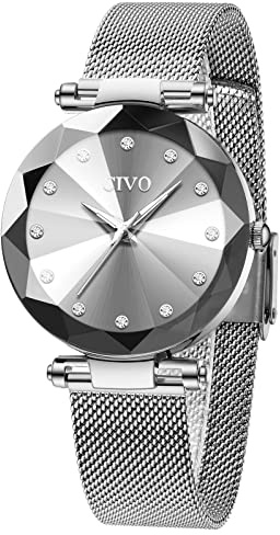 CIVO Damen Uhren Silber Edelstahl Mesh Armband Wasserdicht Teenager Mode Elegant Business Kleid Analog Quarz