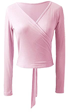 iiniim Damen Bolero Langarm Jäckchen Ballett Wickeljacke Tops Ballettjacke Tanz Gymnastik Sport Oberteil Dancewear C Rosa S