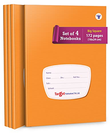 TARGET PUBLICATIONS Big Square Notebooks for Kids and Students | 172 Ruled Pages | Maths Practice Books for Children | 18 cm x 24 cm Approx | Soft Bound Cover | Pack of 4 | GSM 57