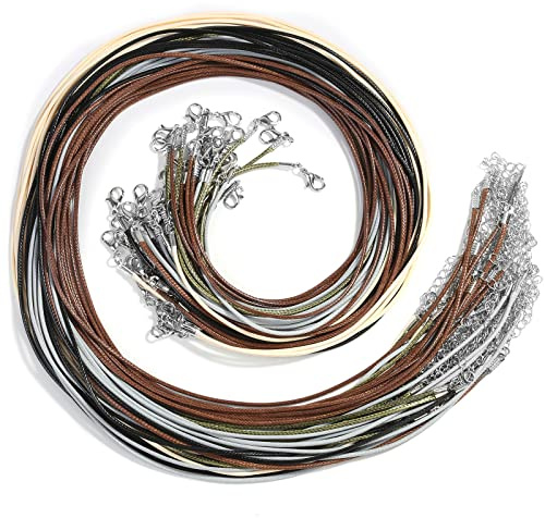 Necklace Cord, Paxcoo 50Pcs Necklace String Rope with Clasp, 24 Inch Waxed Cotton Cord Necklace Bulk for Charms Pendants, Bracelets, Necklaces, Jewelry Making Supplies and Beading Supplies