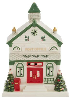 Spode Christmas Tree Miniature Village Figural Decoration, LED Lighted Christmas Village Set, Ceramic Holiday Decor - Dolomite Collectible for Indoor Display (Post Office)