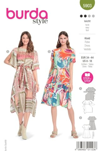 burdastyle Schnittmuster 5903 | Luftige Kleider zum selber nähen | Damen, Gr. 34-44 | Nählevel: leicht