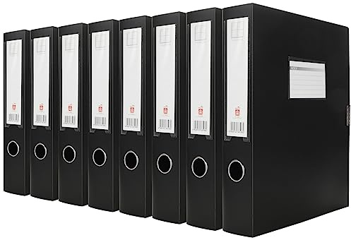 JMIATRY Box Files A4 Pack of 8, Plastic Deep File Holders 55mm, Black Foolscap Box File for Office Stationery Document Files