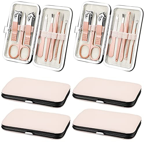 Hanaive 6 Set Manicure Set 48Pcs Nail Clippers Pedicure Kit 8 in 1 Stainless Steel Grooming Kit Professional Nail Care Tools with Luxurious Travel Case for Men Women Gift(Rose Gold)