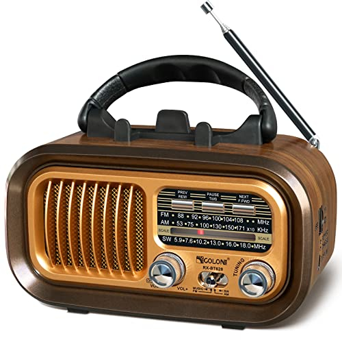 Radio Portable,Vintage Bluetooth FM/AM (MW)/SW,Excellente Réception, Lecteur MP3 USB SD TF,Poste Radio Pile et Secteur, pour Personnes Agees.