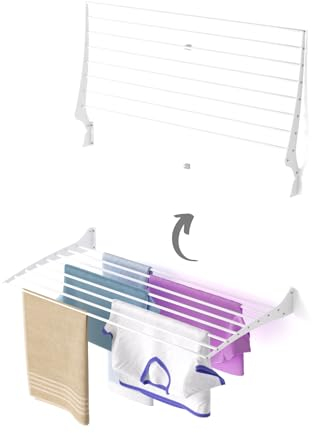 Foxydry Fold Wäscheständer für die Wand, vertikaler Wäscheständer für den Innen- und Außenbereich aus Aluminium und Stahl (1x 100 cm, Weiß (White))
