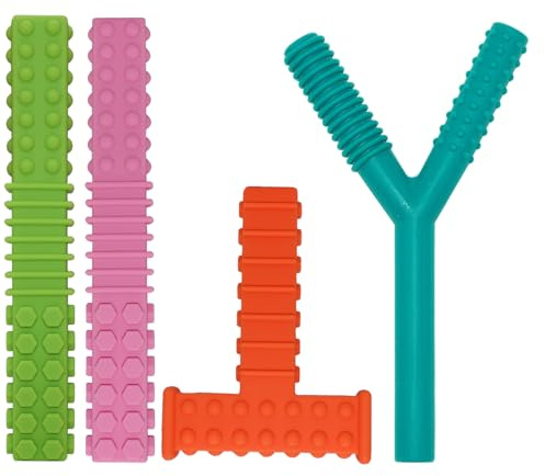 Sensory Chew Toys for Autistic Children, 4 Pack Silicone Chew Tube Teething Sticks Toys for Autism, ADHD, SPD, Chewies with Special Needs, Oral Motor Chewy Tool for Sensory Kids Chewer