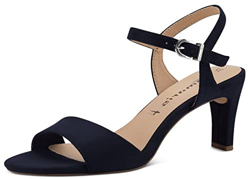 Tamaris Damen Sandalen mit Absatz Textil Vegan Stilettoabsatz Sommer; NAVY/blau; 39