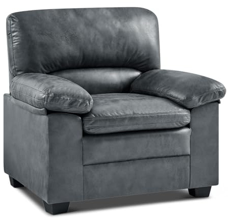 Bravich Oxford Faux Leather Armchair, 1 Seater Sofa Chair, Single Seat Accent Chair for Living Room, Easy Wipe Clean, Solid Wood Frame, Chocolate Brown