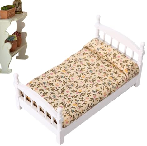 Puppenhaus Bett - Miniatur-Puppenhausbett Aus,Miniatur-Schlafzimmermöbelset,multifunktionale Dekorative Puppenhausmöbel, Bettwäsche Spielzeug,tragbares Kreatives Spielzeugbett Für Jungen