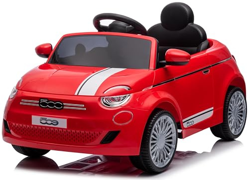 Fiat 500 Coche eléctrico para niños de 3 años, Potencia del Motor 2x30W, Volante con Sonido, Cinturones de Seguridad (Rojo)