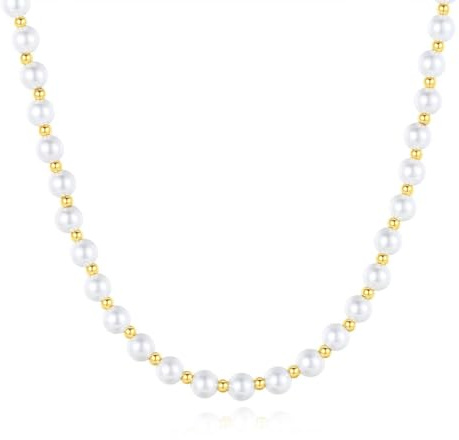 GAVU Collana Perle Donna, Collana di Perle di Conchiglia Bianche Unisex 50cm