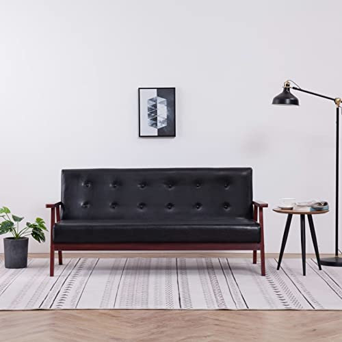 LAPOOH 3-sits svart konstläder, soffa, relaxsoffa, modern soffa, vardagsrumsmöbler (SPU:248643)