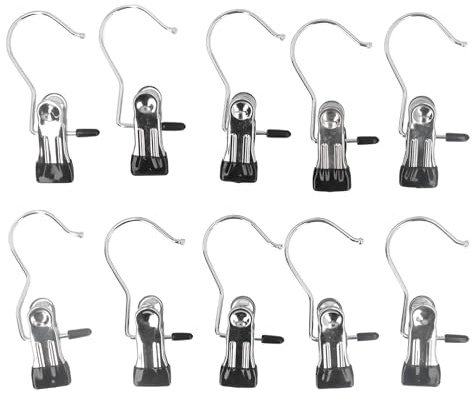 10Pcs Short Tail Hanger Clip, Hook Hanging Clips, Stainless Steel Heavy Duty Multifunctional Hanging Clips Hooks for Files Clothes Socks