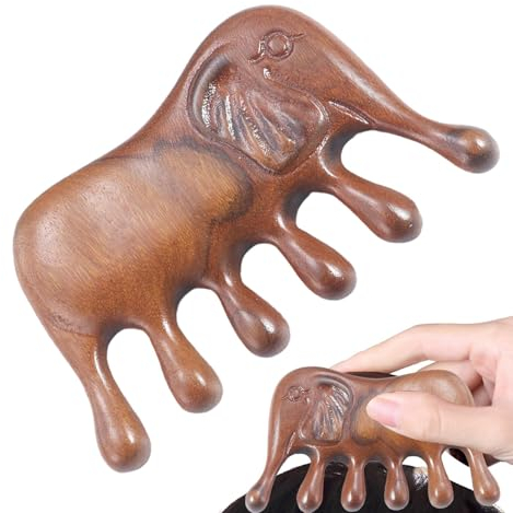 Breiter Zahnkamm aus, Massagekamm aus, Natürlicher Massagekamm in Elefantenform, Sandelholz, kein statisches, handgefertigtes, leichtes, langlebiges Kopfhautmassagegerät aus, Haarpflege