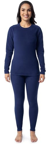 Fruit of the Loom Women's Stretch Fleece Lined Thermal Long Johns Underwear Set, Indigo Ocean, 3X