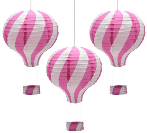 Hocansen 3Pcs Hot Air Balloon Paper Lanterns 30cm Hanging Paper Lantern Lampshade Craft Decoration for Party Home Wedding (RQ-DL/Pink)